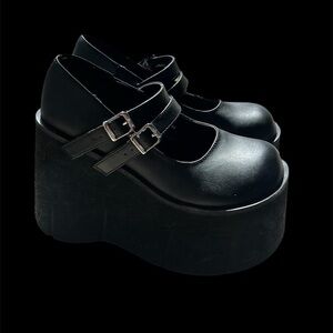 Demonia Black Double Strap Platform Shoes
